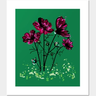 Pink cosmos flowers Posters and Art